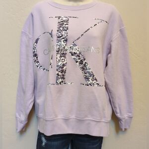 Calvin Klein Graphic Comfy Sweatshirt Woman Sz L Animal Print Long Sleeve lilac